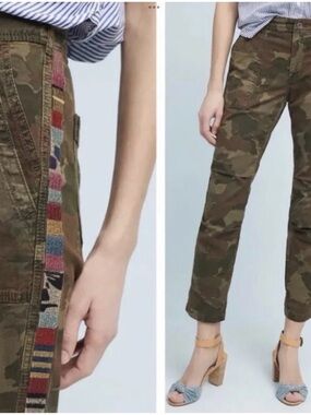 ANTHROPOGIE The Wanderer Camo Green Khaki Pants womens Size 26
